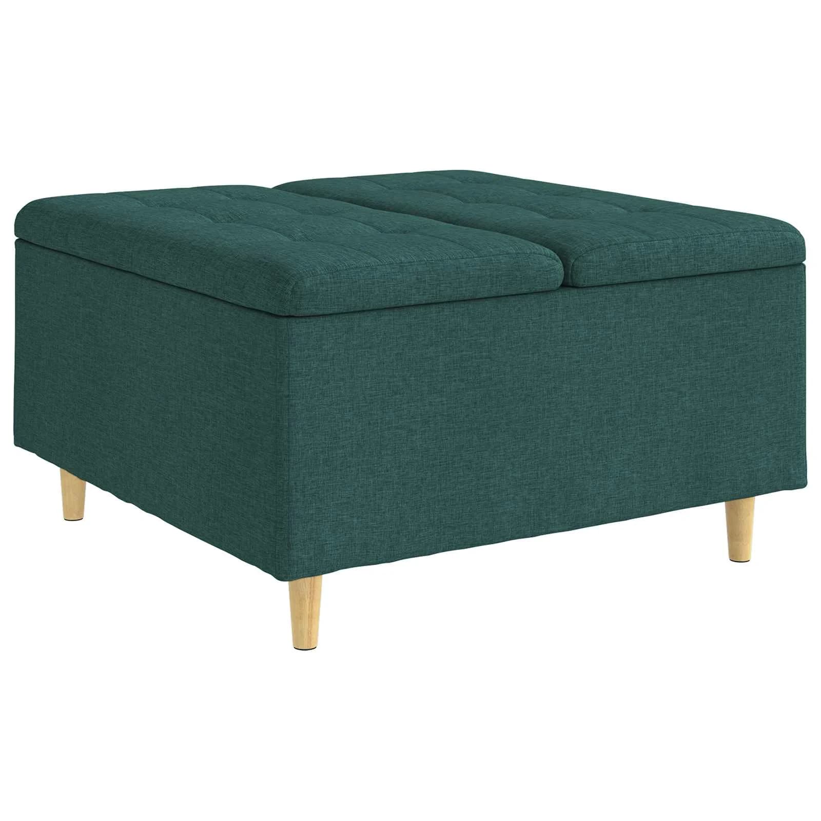Shranjevalna tabureta Temno zelena 80 x 80 x 45 cm blago - slika 2