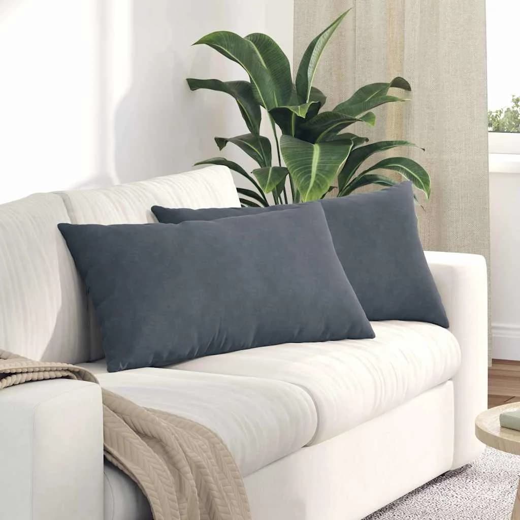 Blazine za kavč 2 pcs Temno siva 80 x 40 cm Žametna tkanina - slika 1