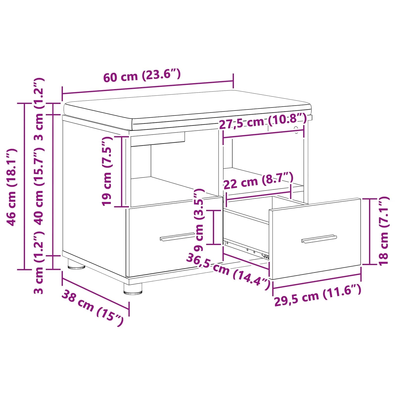 Haldna klop Bela 60 x 38 x 46 cm Oblikovan Les in Tkanina - slika 12