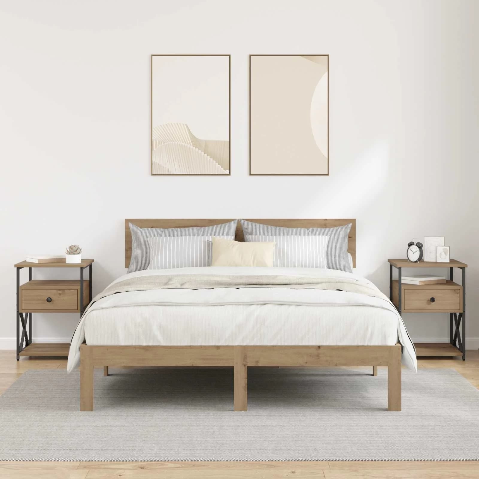 Nočna omarica 2 kos Umetni hrast 40 x 42 x 55 cm Inženirski les - slika 4