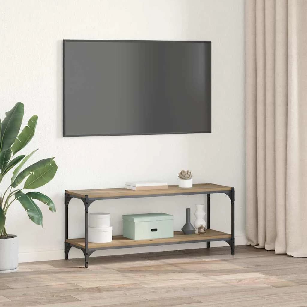 TV omarica 2 nivojev 100x33x41cm Inženirski les in železo - slika 4
