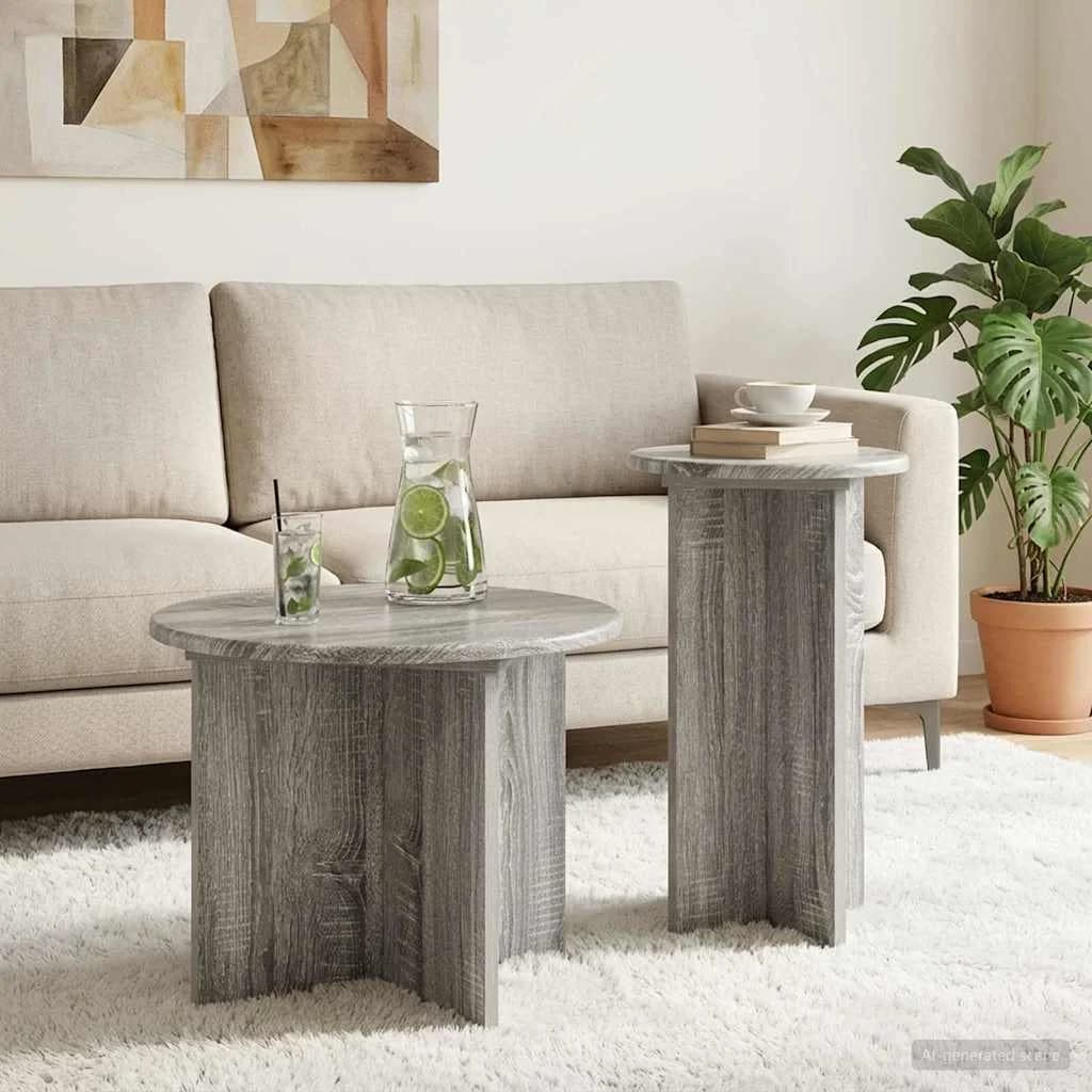 Komplet stranskih mizic 2 kos Siva Sonoma Ø 45 x 35 cm
