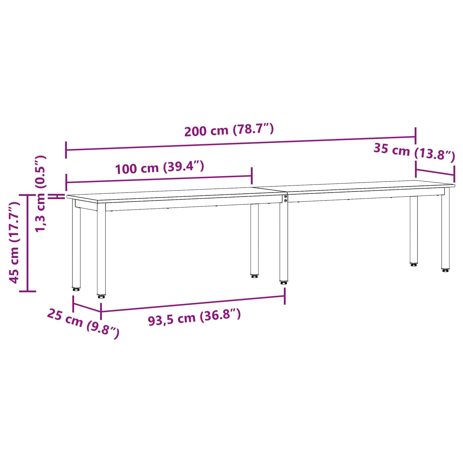 klop Bela 200 x 35 x 45 cm Masivno borovo les - slika 10