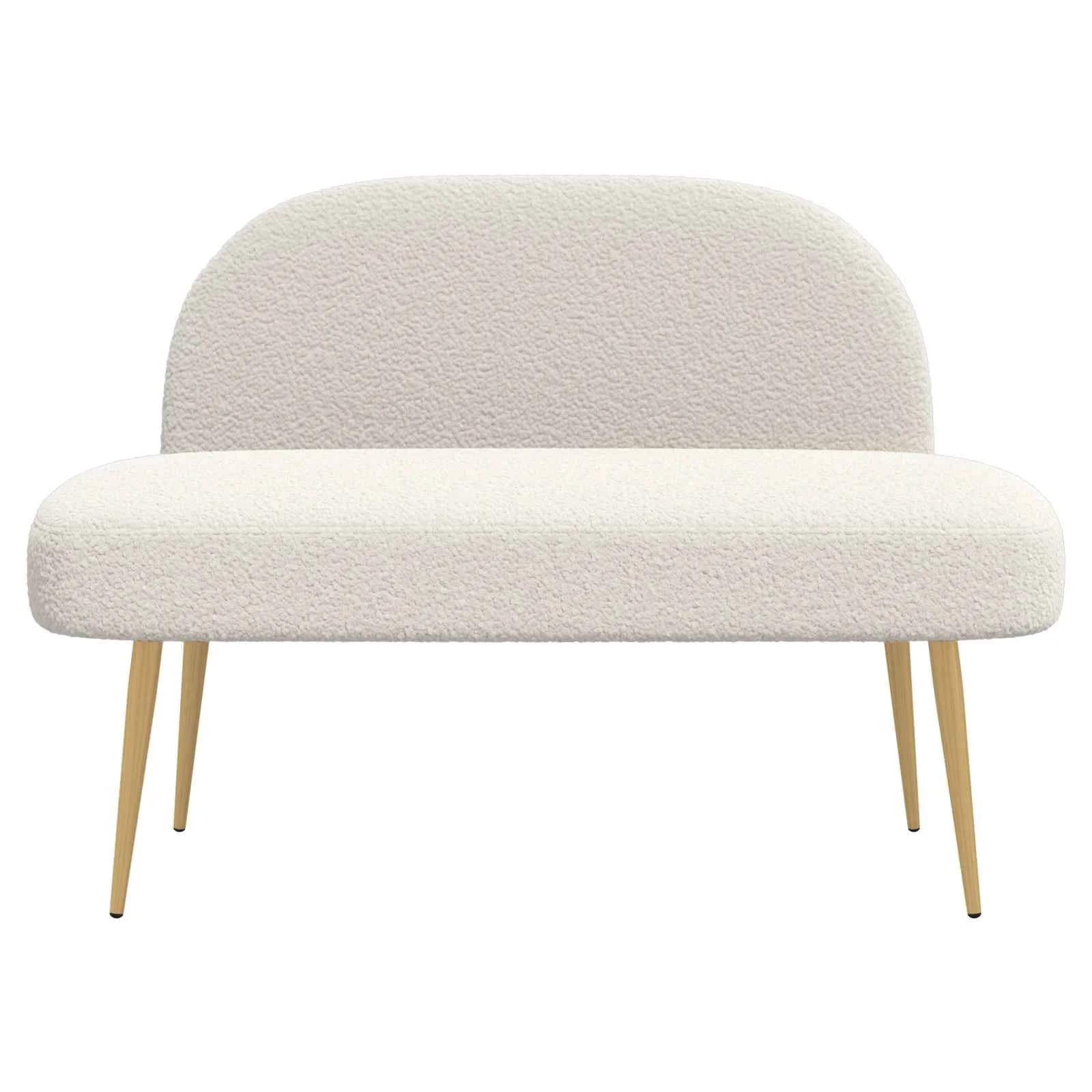Oblazinjena klop z naslonom Krem 110 x 60 x 76 cm Bouclé - slika 3