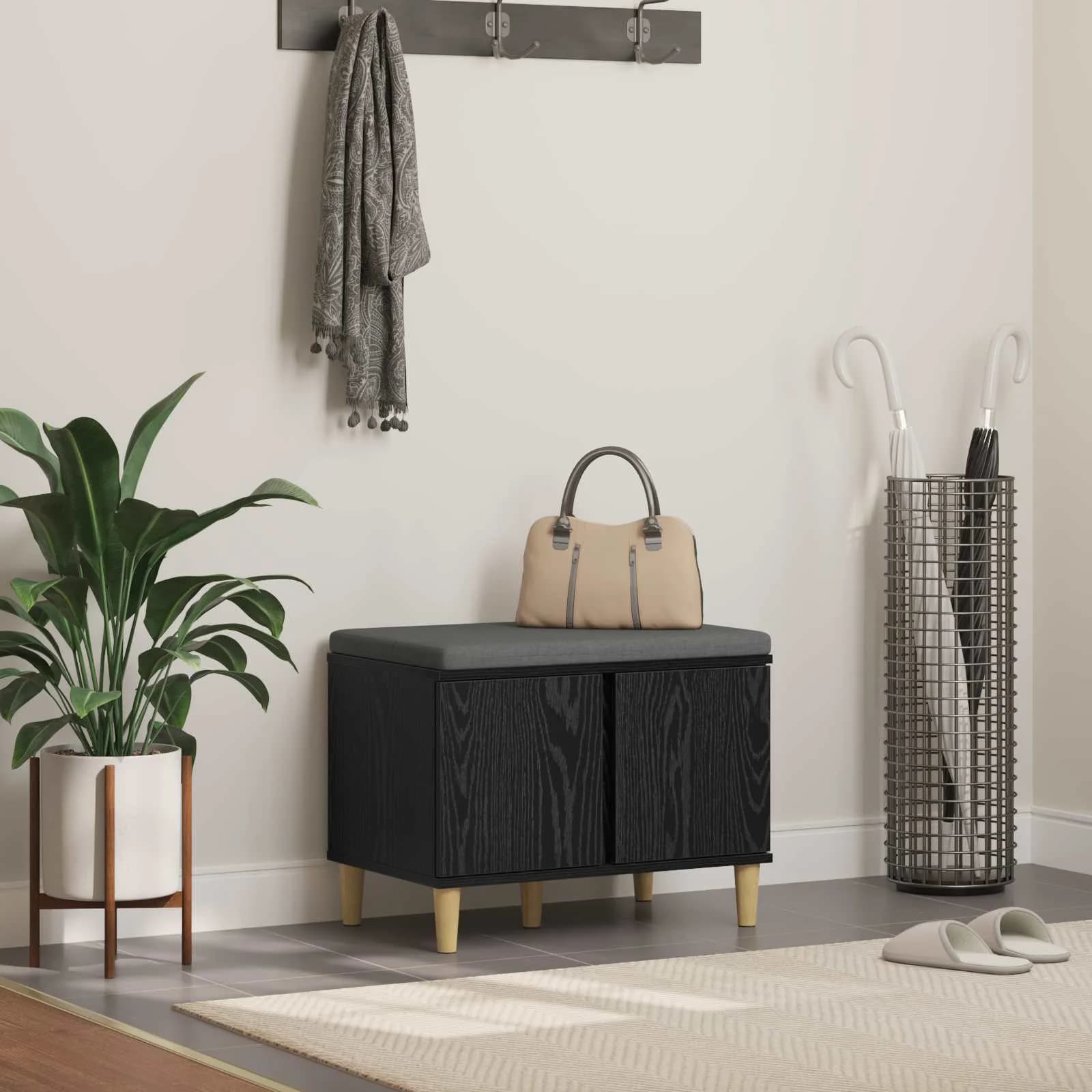 Haldna klop Črni Hrast 60 x 38 x 46 cm Oblikovan Les in Tkanina