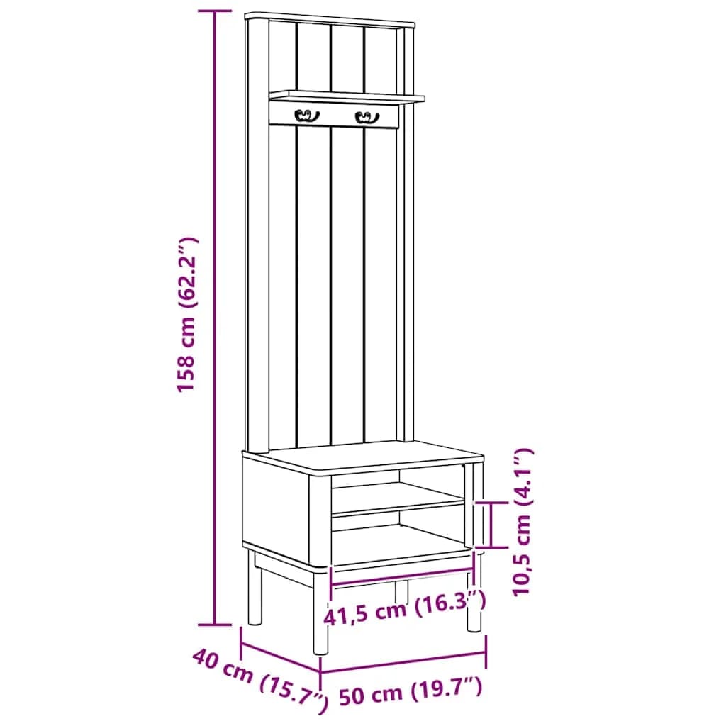 Omara za hodnik FLORO Bela 50 x 40 x 158 cm Masivno borovo les - slika 10