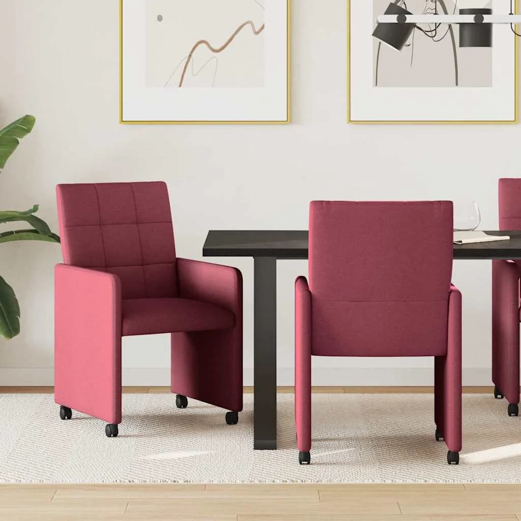 Jedilni stoli s kolesi 2 kos blago vinsko rdeča 58 x 65 x 94 cm