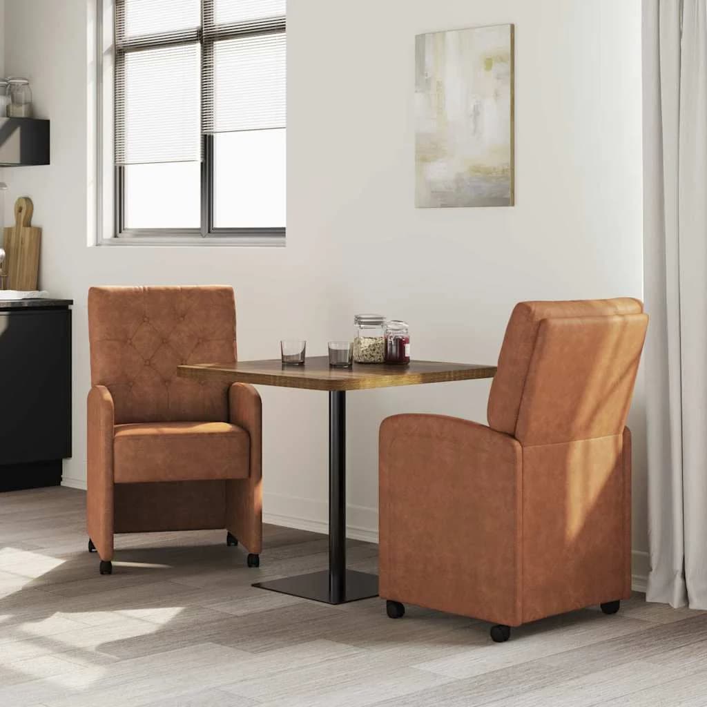 Jedilni stoli s kolesi 2 kos Umetna koža Rjava 58 x 67 x 97 cm - slika 3