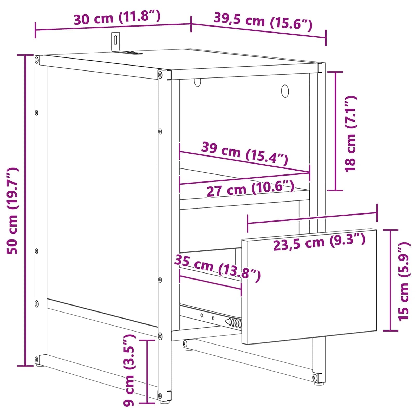 Nočna omarica Dimni hrast 39,5 x 30 x 50 cm Inženirski les - slika 12
