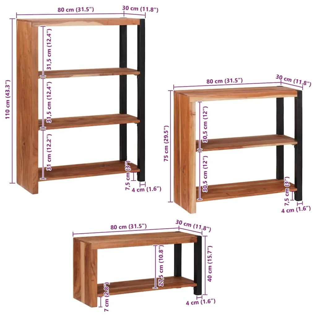 Knjižna polica 6 nivojev 3 kos 80 x 30 x 110 cm Rjava - slika 12