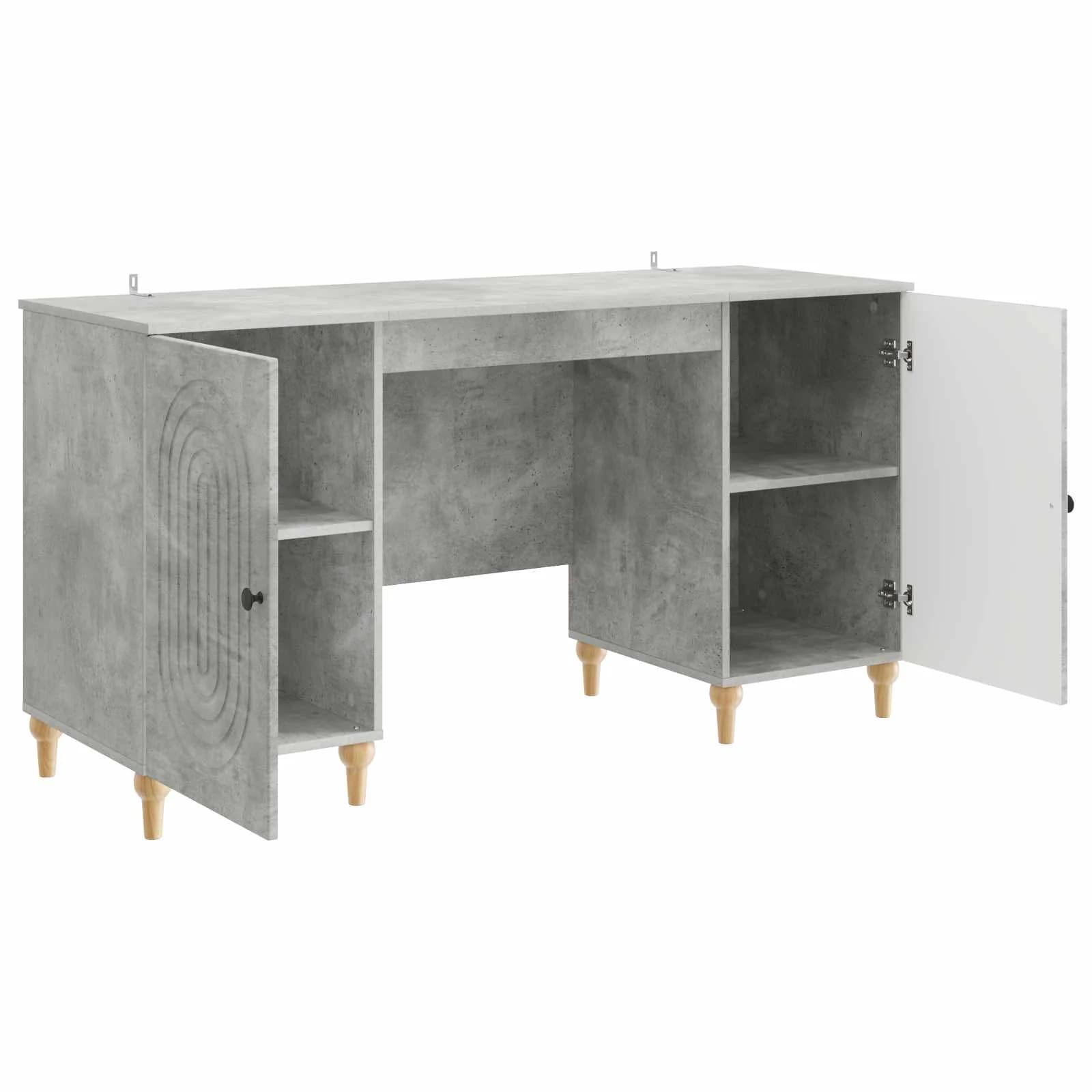 Miza s polico Betonsko siva 142,5 x 50 x 75 cm Inženirski les - slika 4