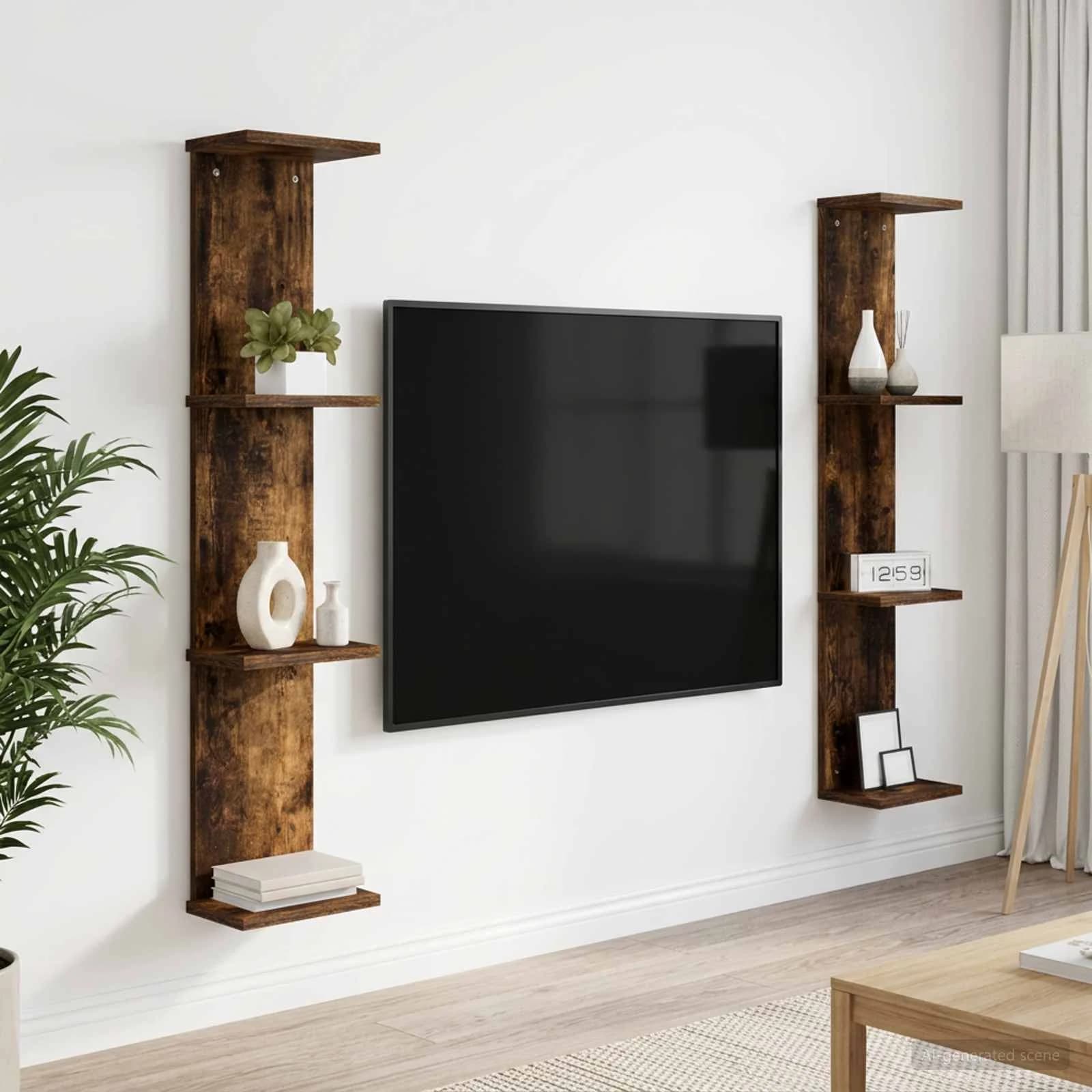 Stenska polica 2 kos Dimljen hrast 22 x 15 x 100 cm