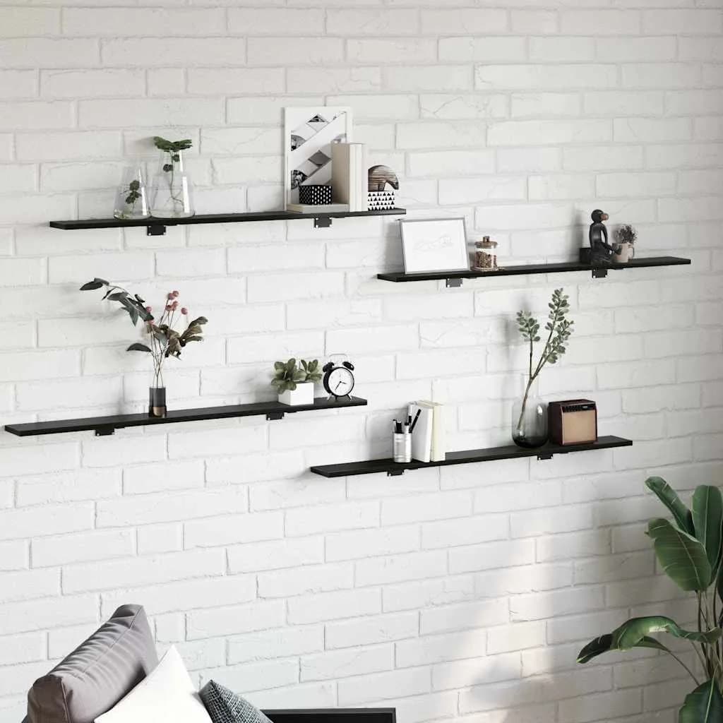 Polica za knjige 3 nivojev 4 kos 100 x 10 x 1,5 cm Črna