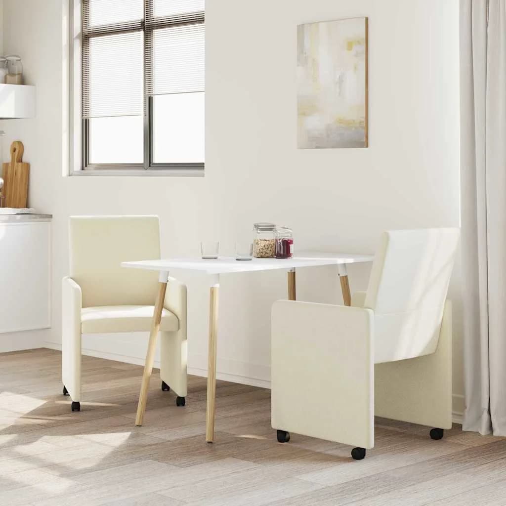 Jedilni stoli s kolesi 2 kos Umetna koža krema 57 x 66 x 94 cm - slika 3
