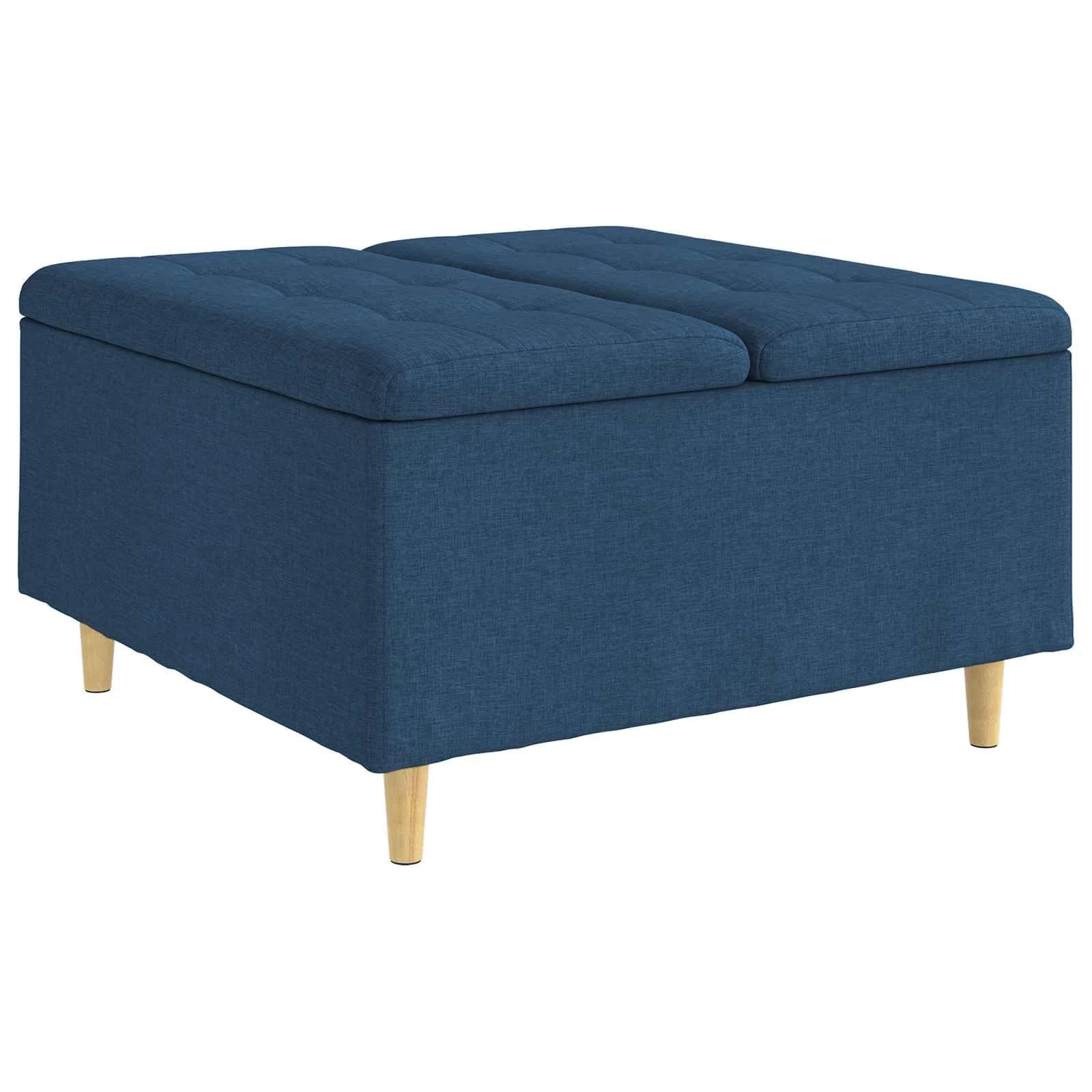 Shranjevalna tabureta z blazino Modra 80 x 80 x 45 cm blago - slika 2