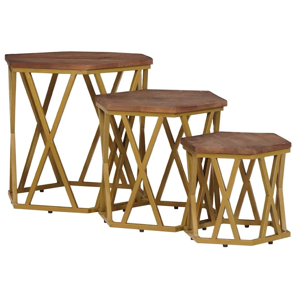 Klubske mizice Rjava 55 x 55 x 50 cm Masiven les manga - slika 3