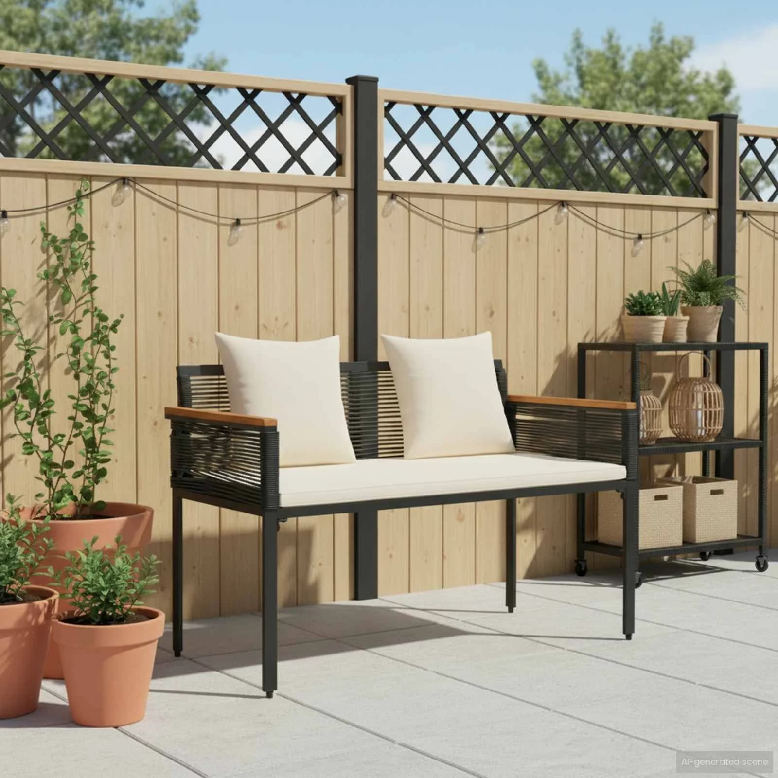 Zunanja klop Črna in krem bela 117 x 54 x 74.5 cm poli ratan - slika 3