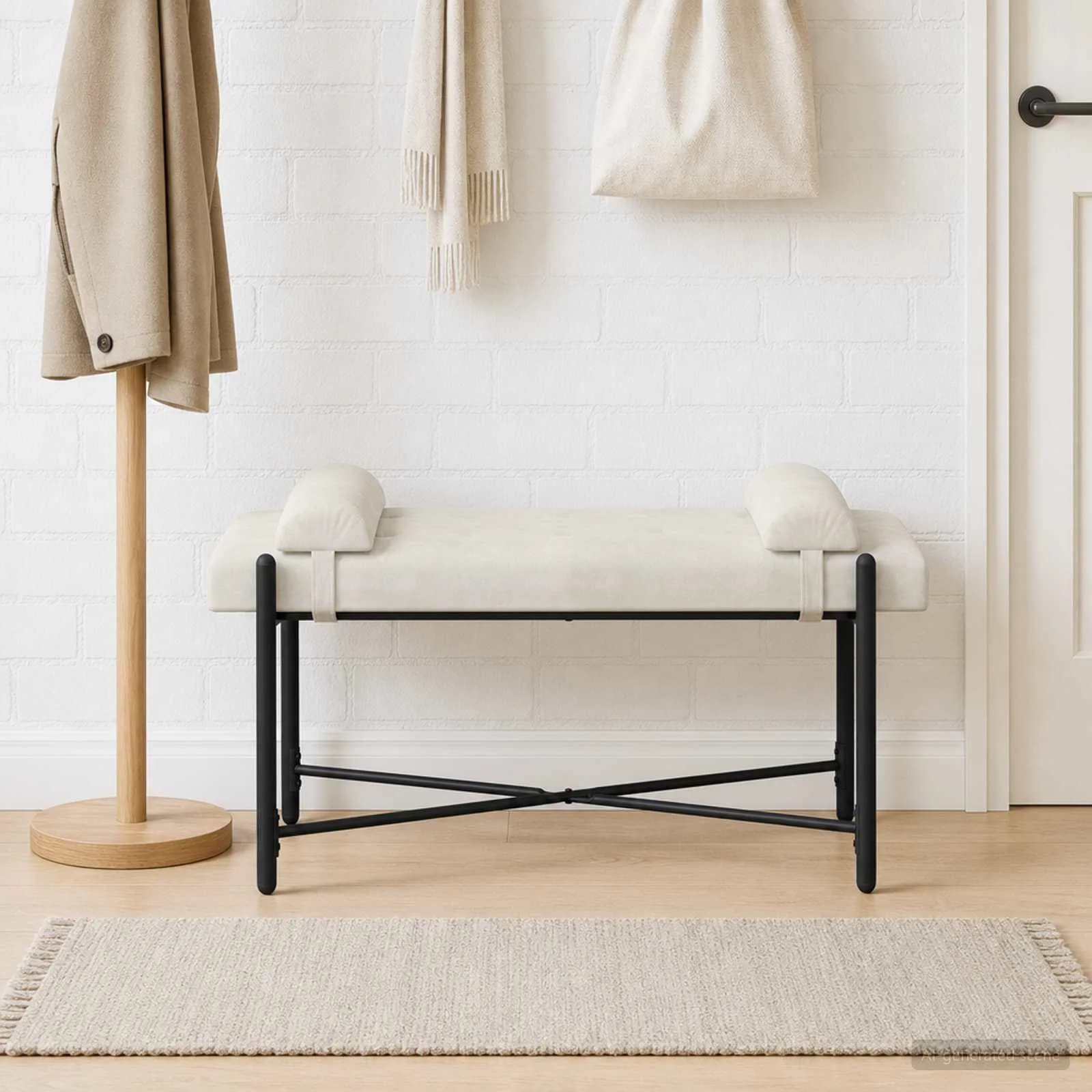 Klubska klop z gumbi in vzglavniki Krem 110 x 40 x 46 cm Žamet - slika 3