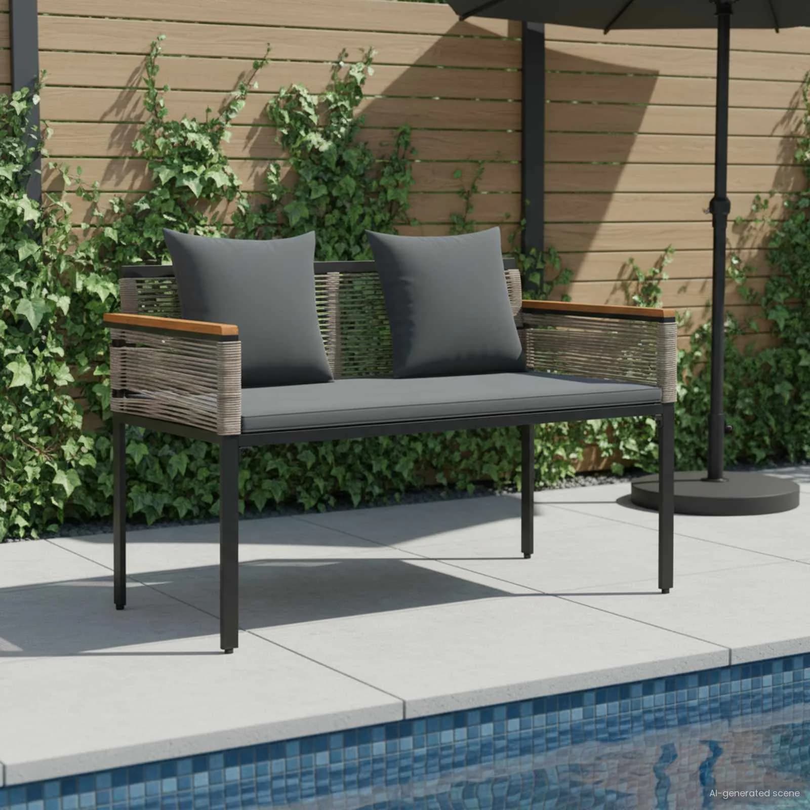 Zunanja klop Siva in temno siva 117 x 54 x 74.5 cm poli ratan