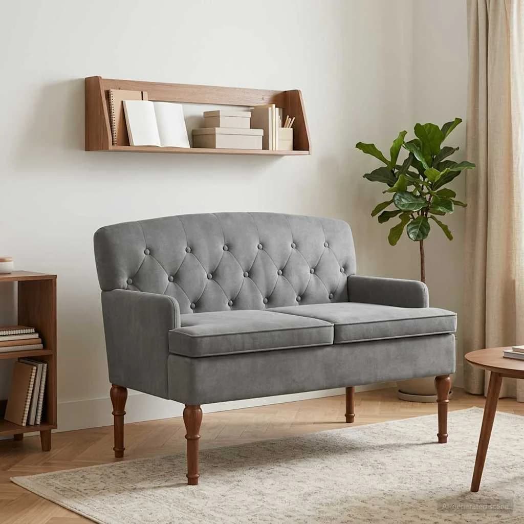 Dvojnica s gumbi Temno siva 111 x 65 x 79 cm Žamet