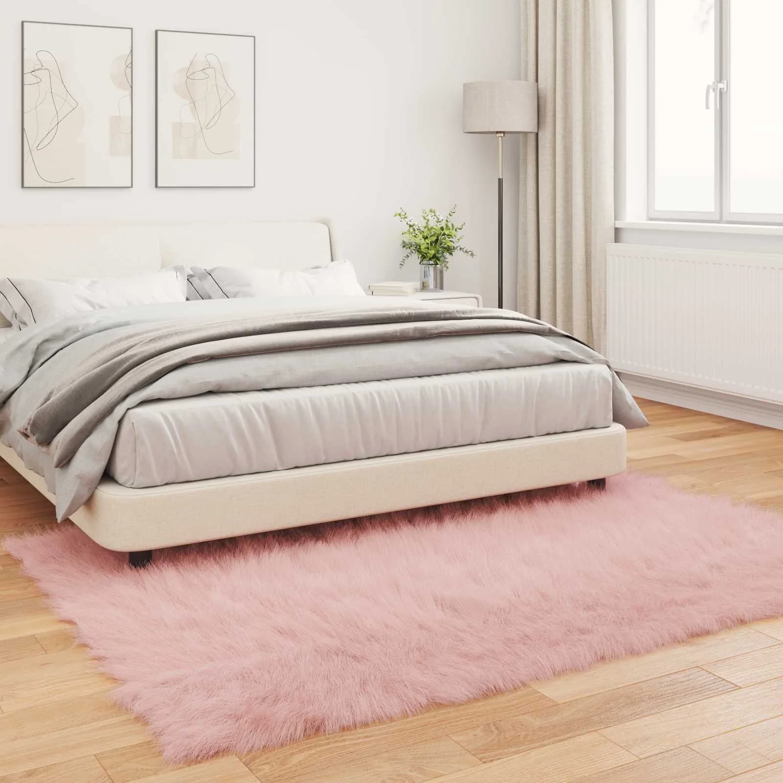 Preproga iz umetnega ovčjega krzna TAFALLA Roza 140 x 200 cm - slika 4