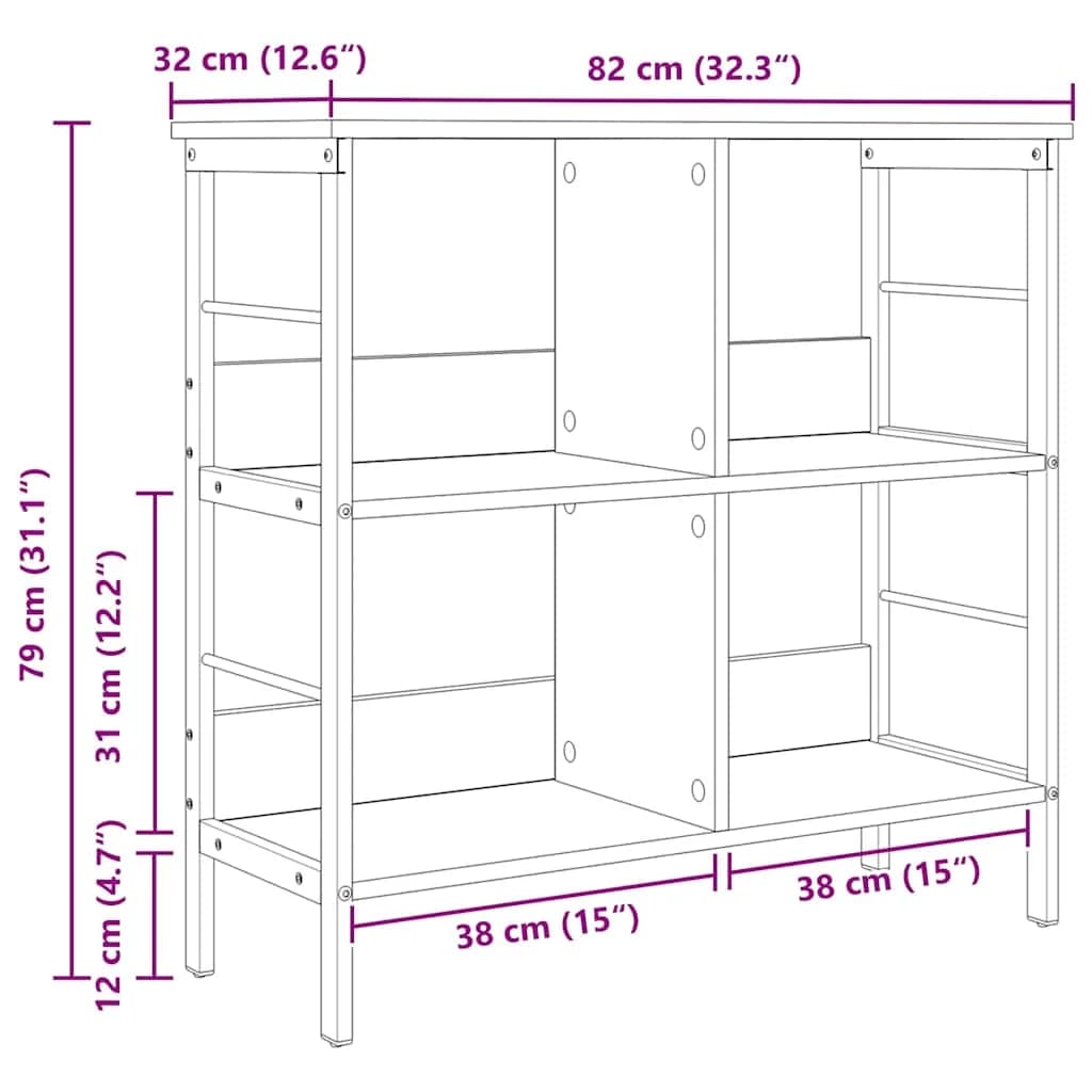 Knjižna polica 4 nivojev 82 x 32 x 79 cm Inženirski les - slika 12