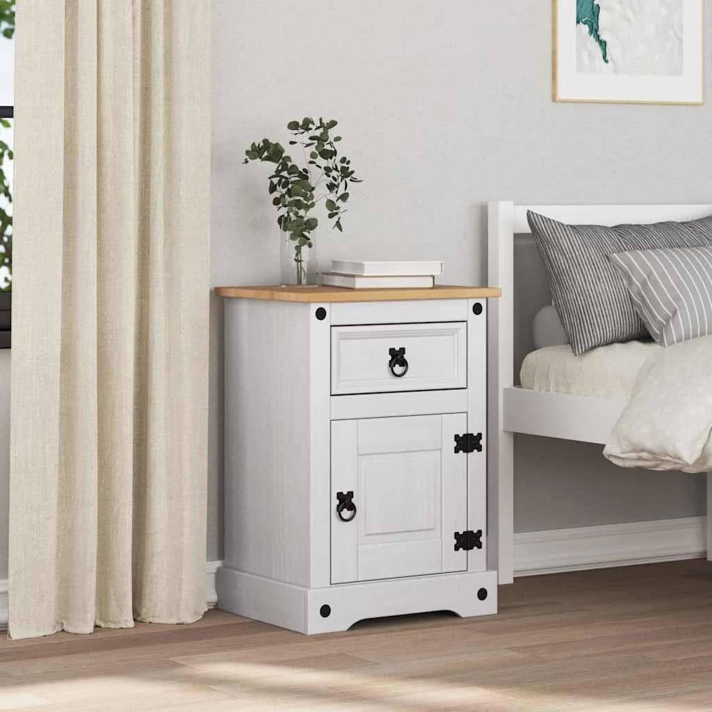 Nočna omarica Corona Bela 45 x 35 x 64 cm Masivno borovo les - slika 4