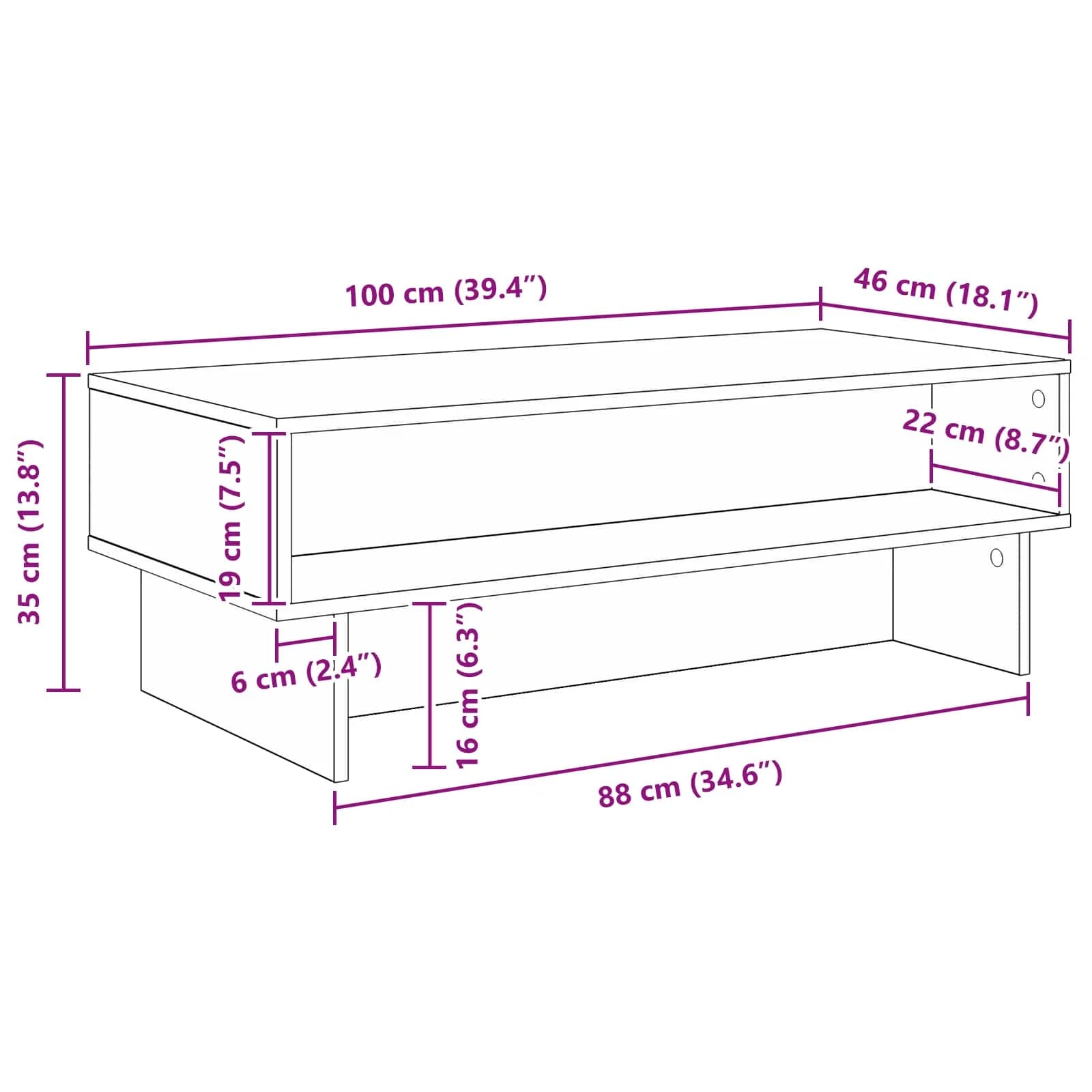 Klubska miza Siva Sonoma 100 x 46 x 35 cm Inženirski les - slika 11