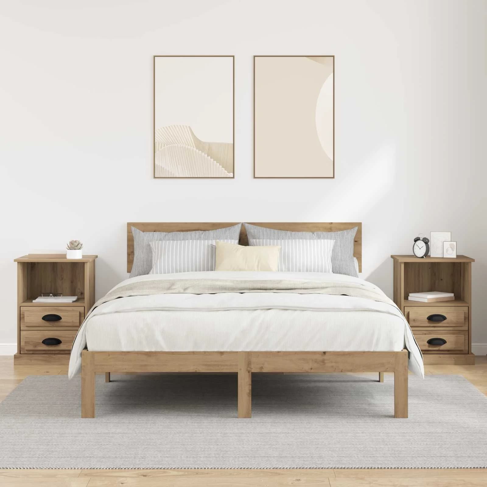 Nočna omarica 2 kos Umetni hrast 36 x 43 x 60 cm Inženirski les - slika 4