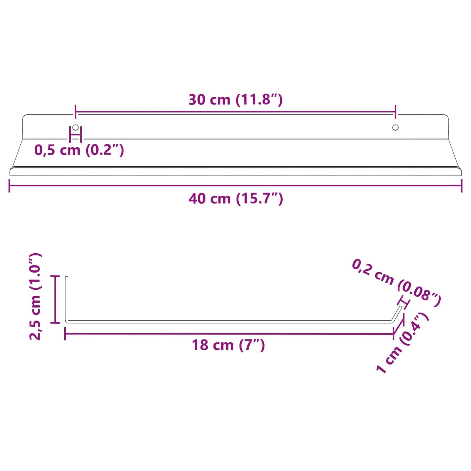 Ležeča polica Montaža za steno 4 kos Roza 40 x 18 x 2,5 cm - slika 12