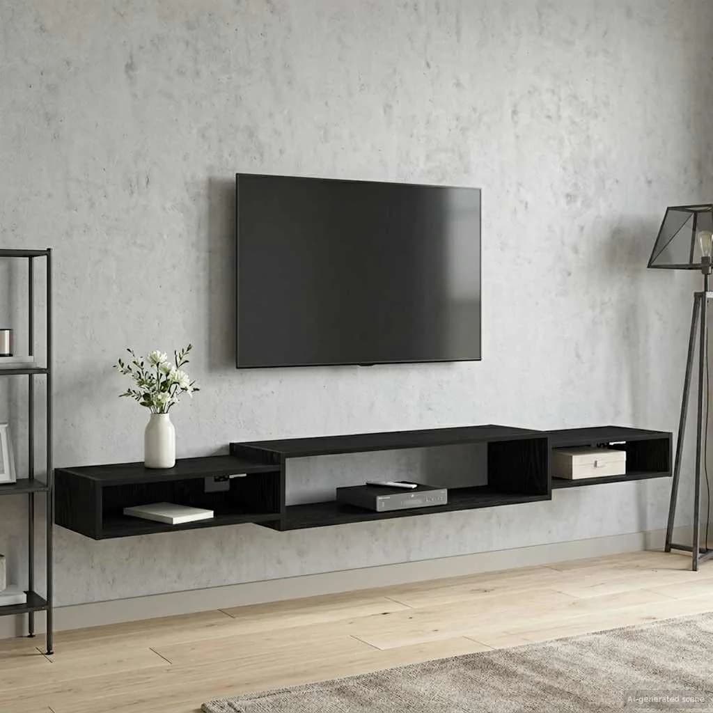 Stenska TV omarica Montaža za steno Črni hrast 220 x 28 x 21 cm