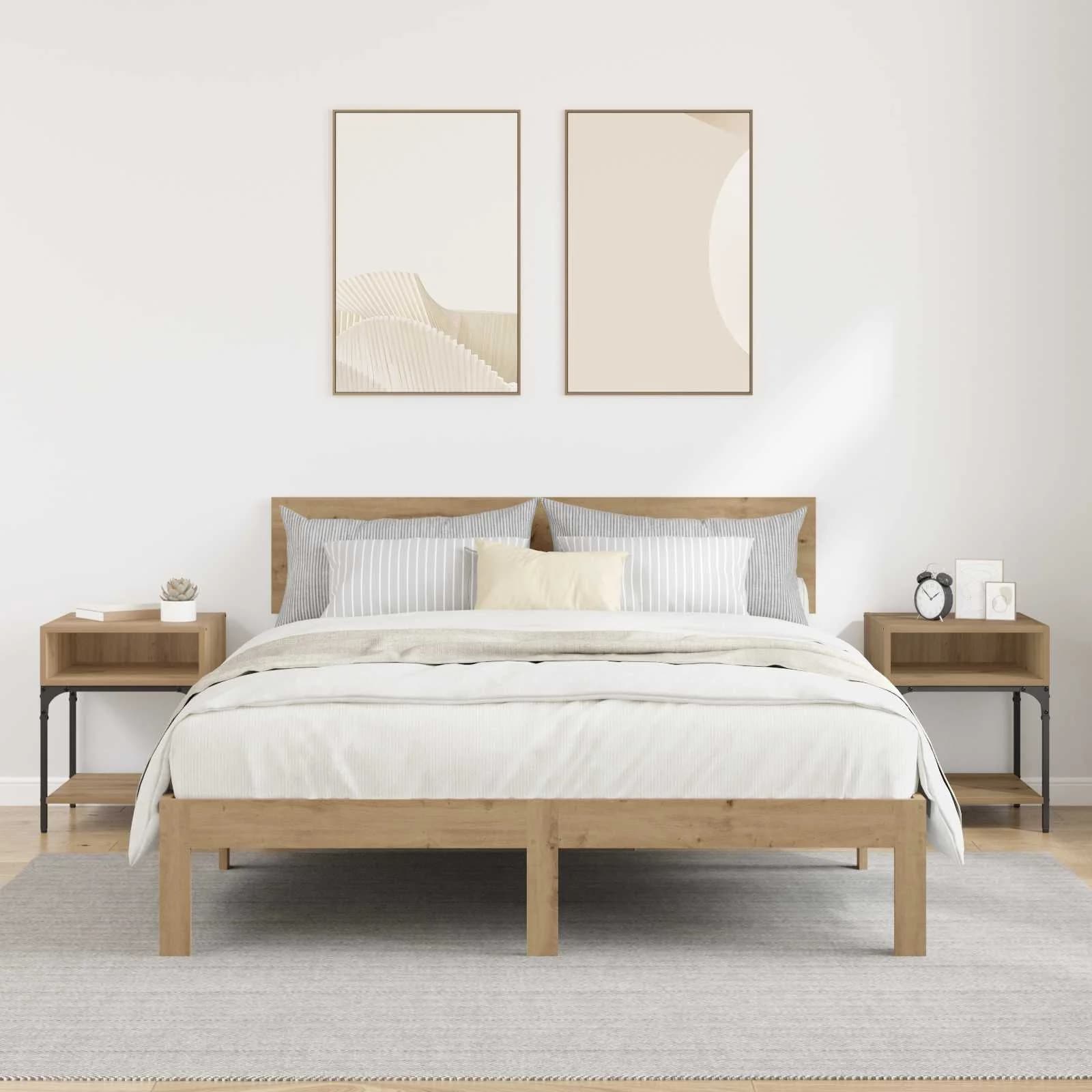 Nočna omarica 2 kos Umetni hrast 40 x 40 x 50 cm Inženirski les - slika 4