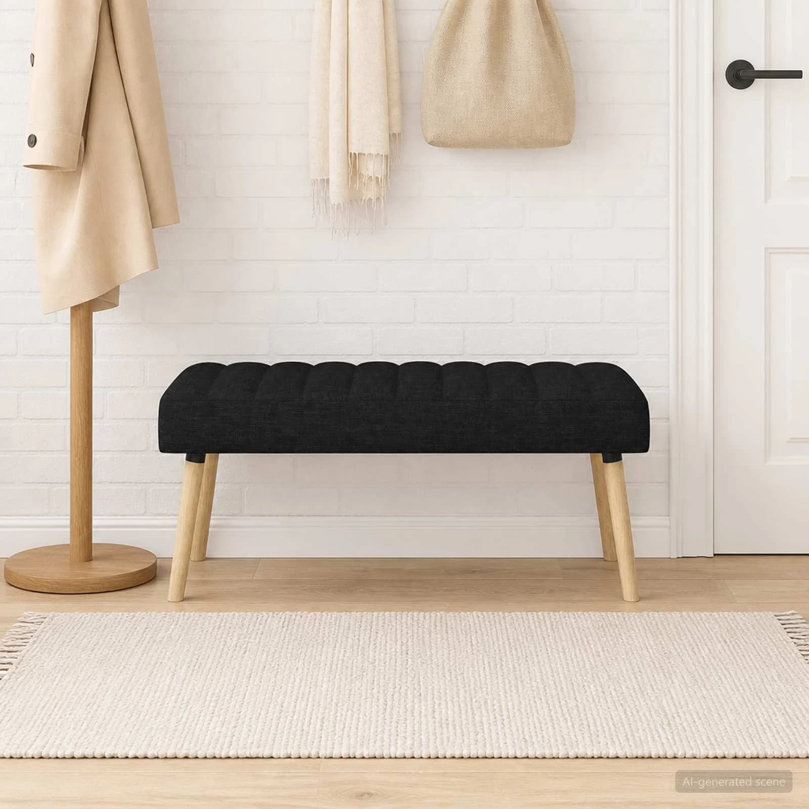 Bench z kanalnim oblazinjenjem Črna 110 x 40 x 46 cm Blago - slika 4