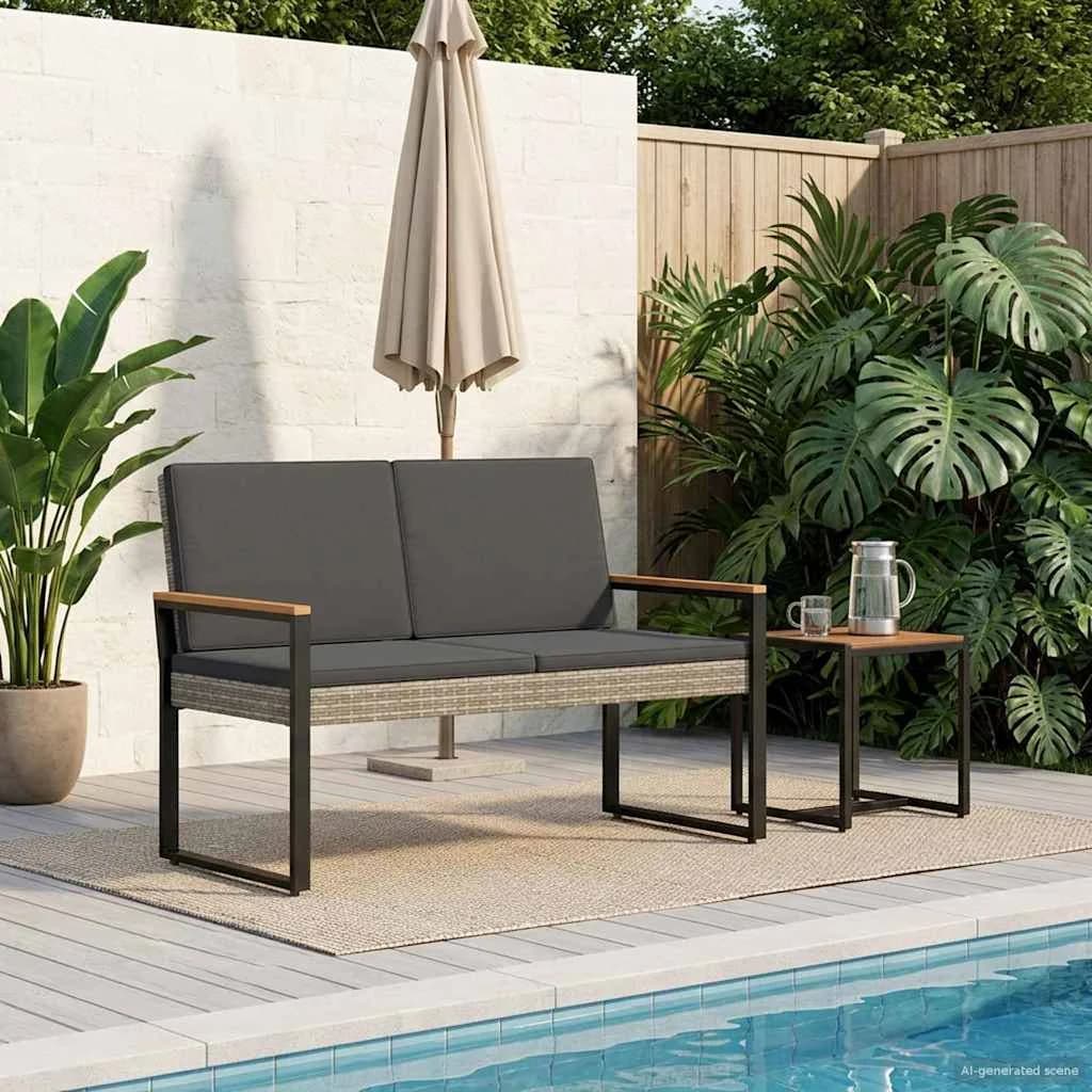 Zunanja klop Siva in temno siva 107 x 61 x 80 cm poli ratan - slika 3