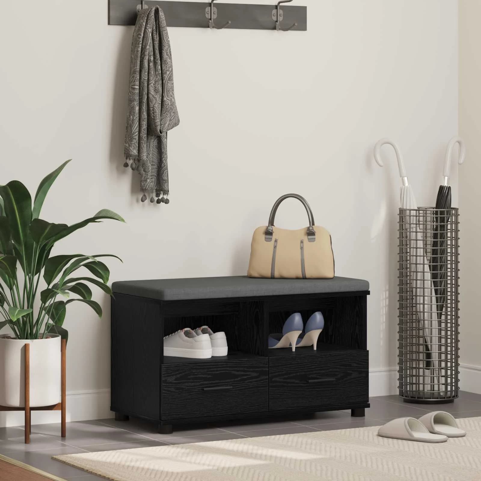 Haldna klop Črni Hrast 80 x 38 x 46 cm Oblikovan Les in Tkanina