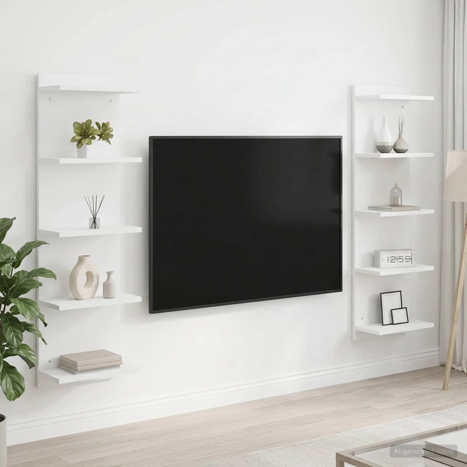 Stenska polica 2 kos Bela 30 x 15 x 100 cm Inženirski les