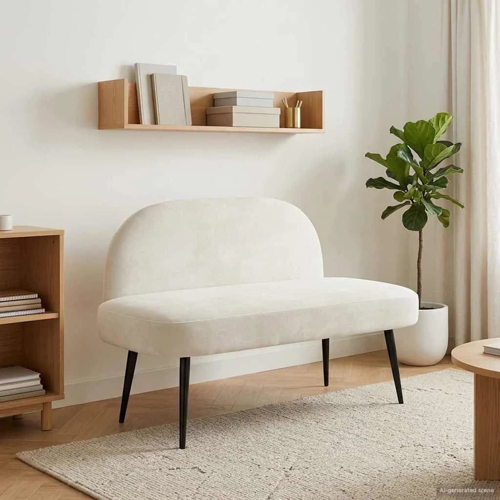 Oblazinjena klop z naslonom Krem 110 x 60 x 76 cm Žamet