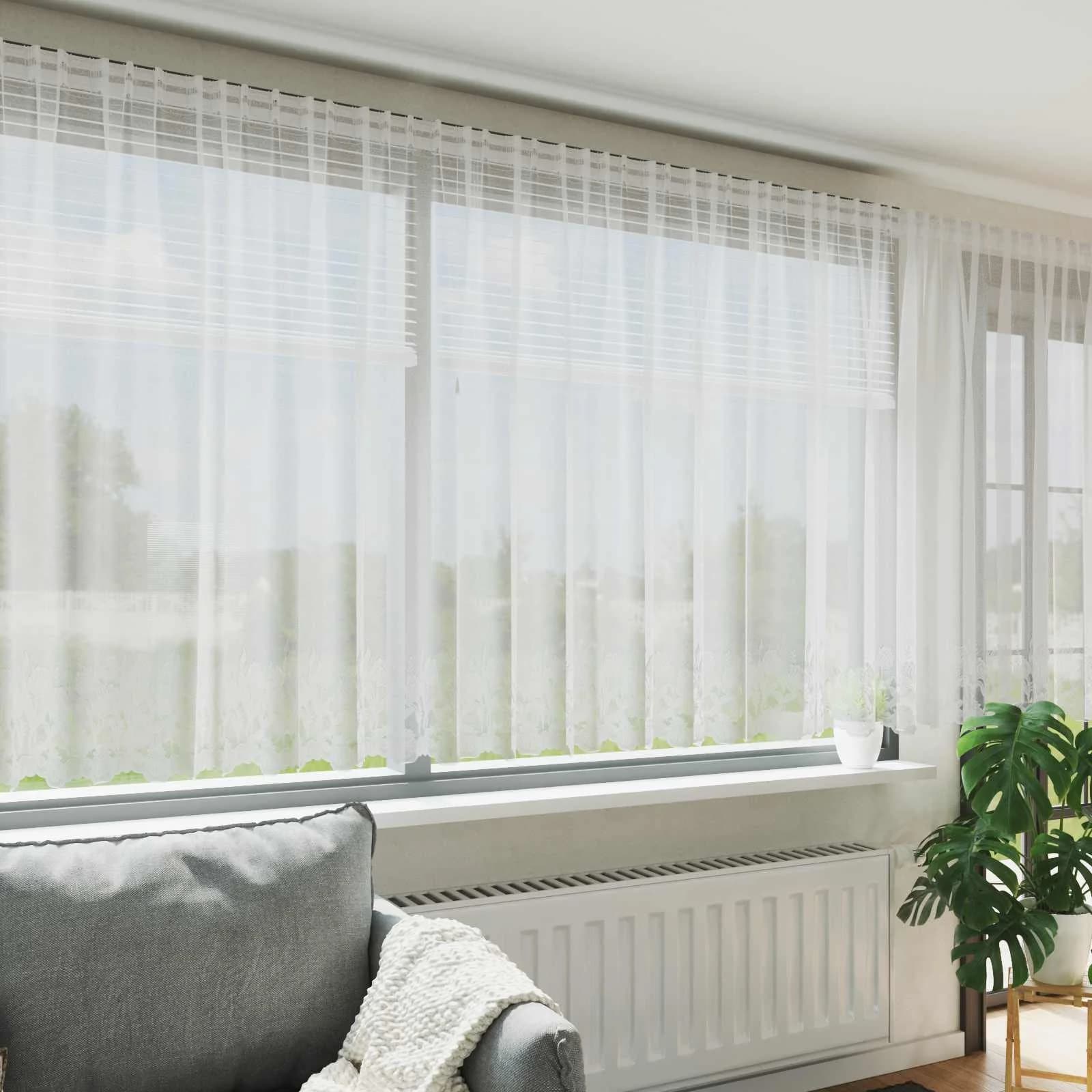 Čipkasta Zavesa z zavesami Bela 900 x 140 cm Poliester
