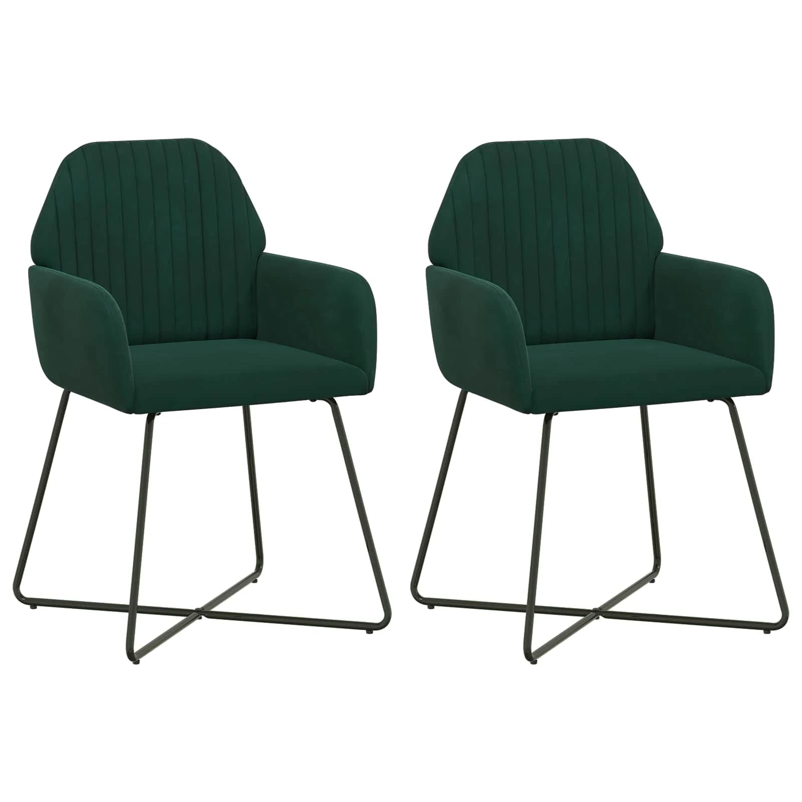 Jedilni stoli 2 kos Žamet Temno zelena 55 x 50 x 84 cm - slika 2