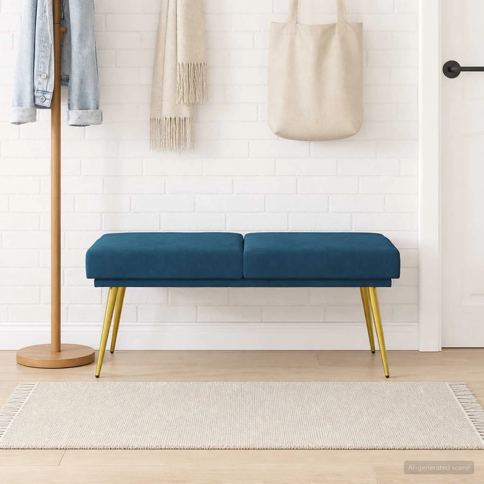 Dvojna klop Modra 120 x 45 x 46 cm Žamet - slika 4