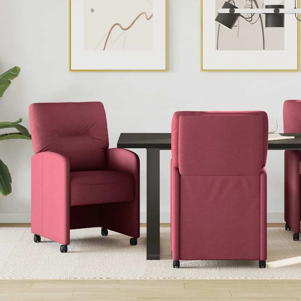 Jedilni stoli s kolesi 2 kos blago vinsko rdeča 57 x 67 x 95 cm