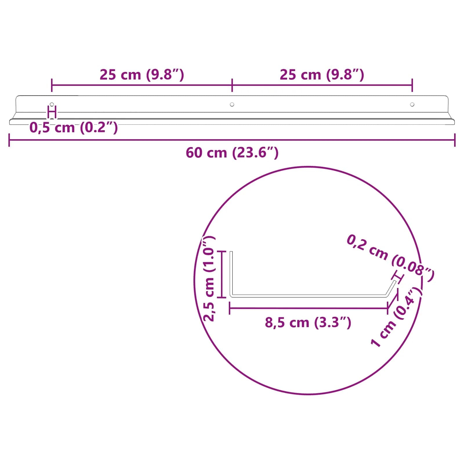 Ležeča polica Montaža za steno 2 kos Roza 60 x 8,5 x 2,5 cm - slika 12