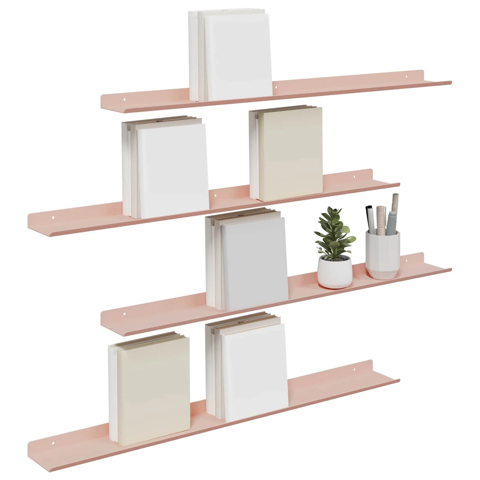Ležeča polica Montaža za steno 4 kos Roza 80 x 9 x 2,5 cm Jeklo - slika 3