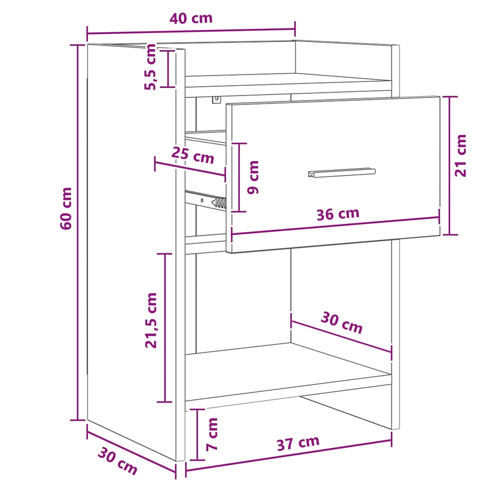 Posteljne mize 2 kos Bela 40 x 36 x 60 cm Inženirski les - slika 10