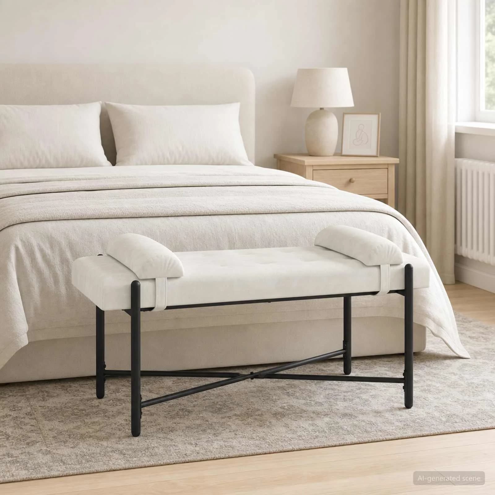 Klubska klop z gumbi in vzglavniki Krem 110 x 40 x 46 cm Žamet
