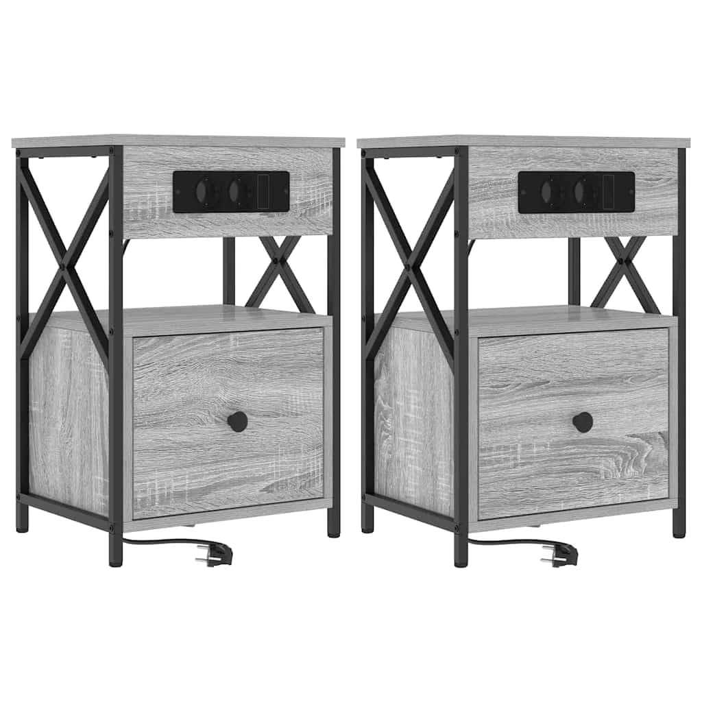 Nočna omarica 2 kos Siva Sonoma 40 x 31 x 60 cm Inženirski les - slika 2