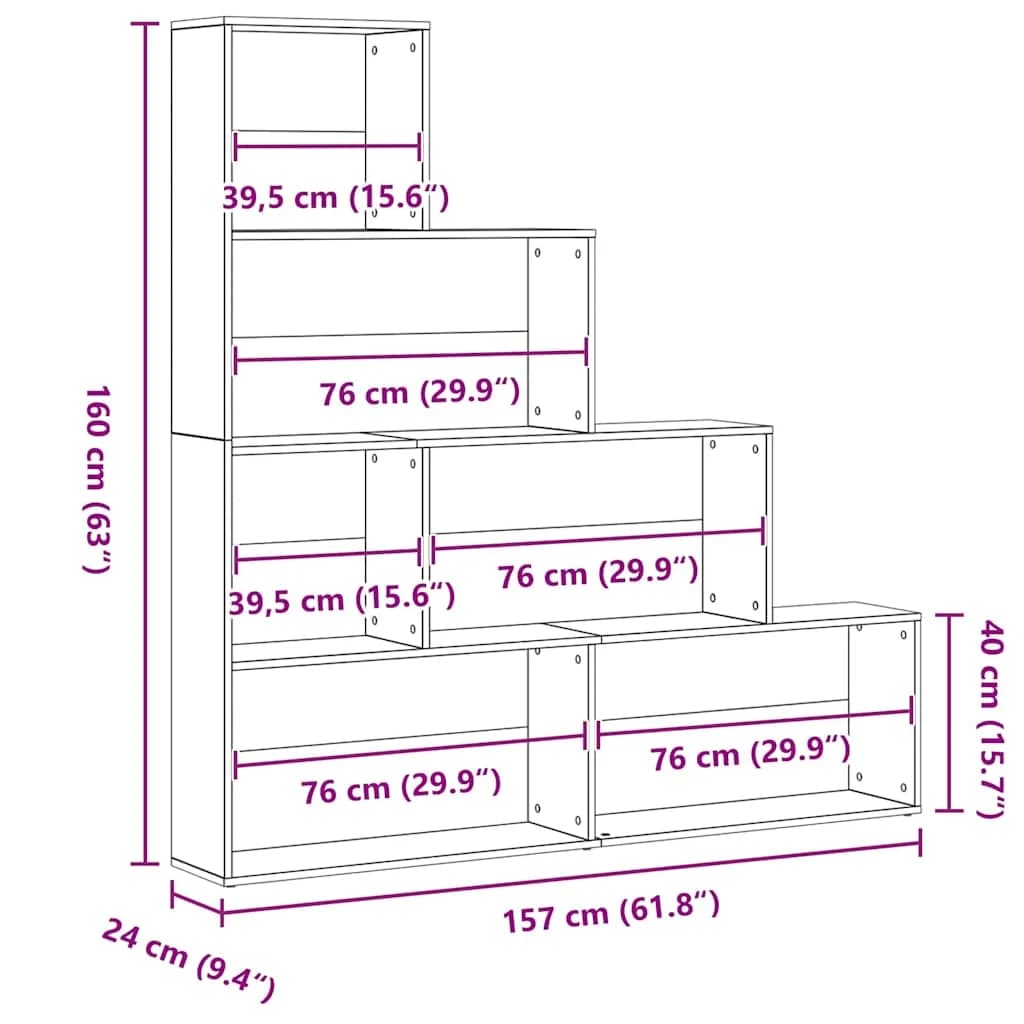 Knjigovni omar 6 nivojev 155 x 24 x 160 cm Inženirski les - slika 11