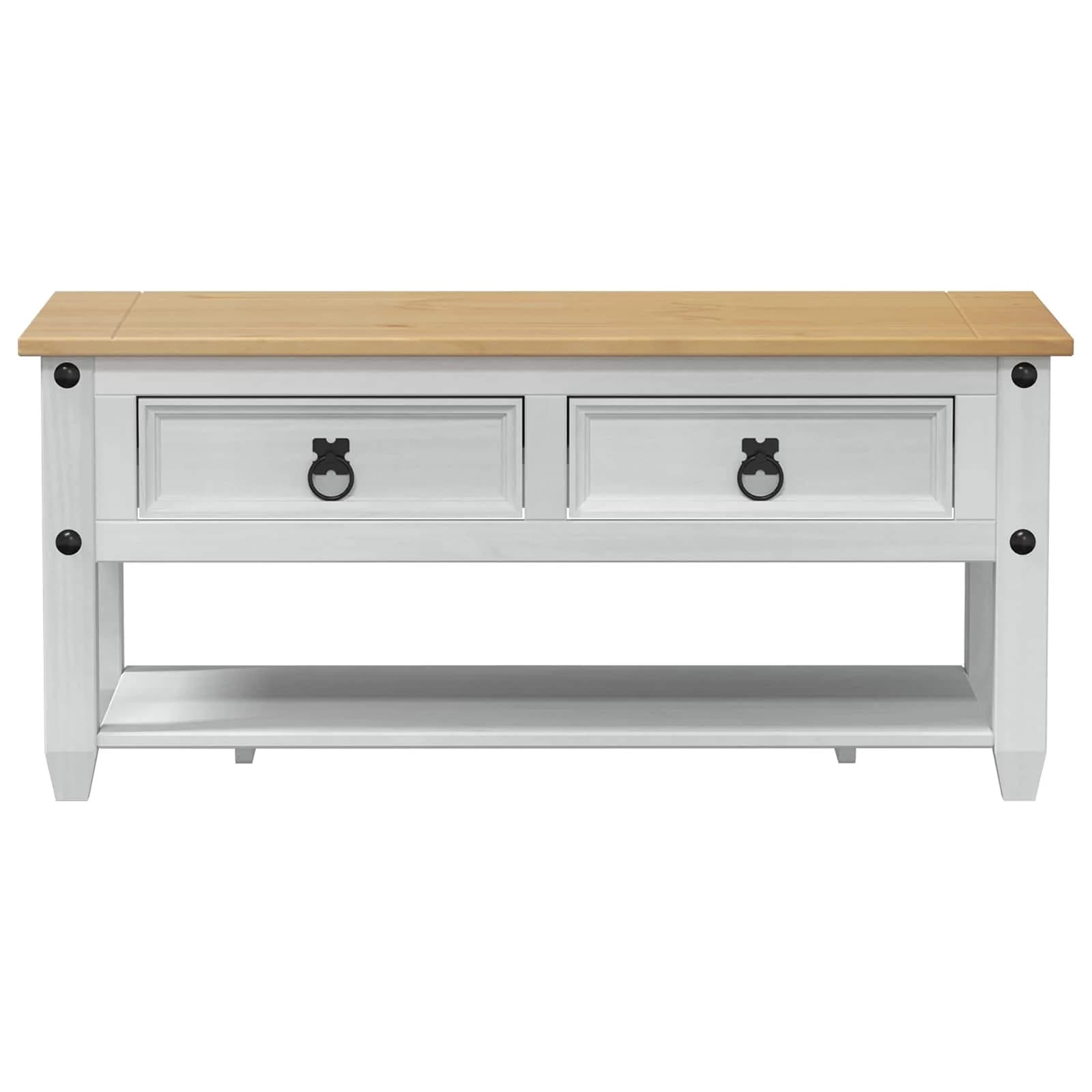 Klubska miza s predalom Bela 100 x 48 x 45 cm Trdna borovina - slika 4