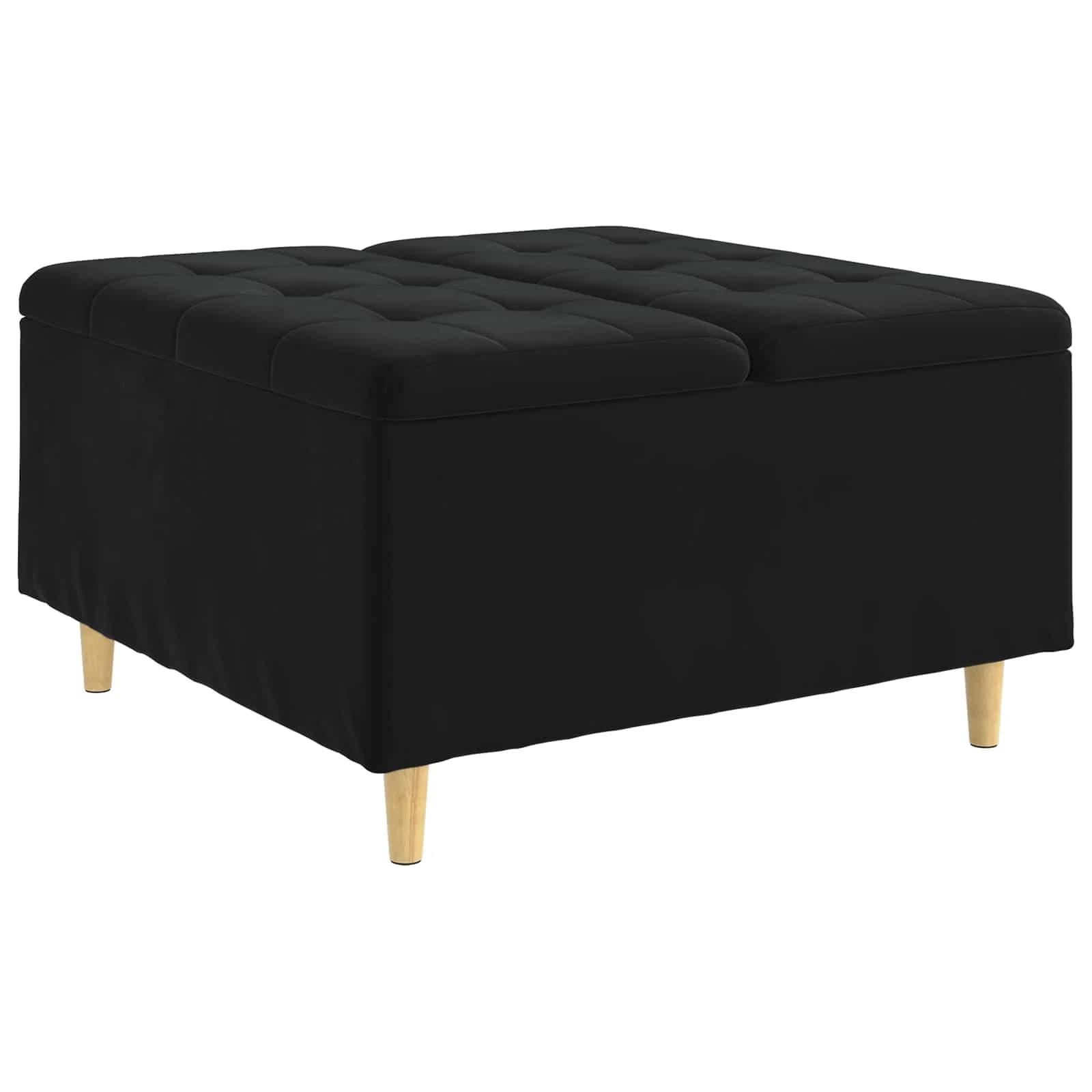 Shranjevalna tabureta z blazino Črna 80 x 80 x 45 cm Žamet - slika 2