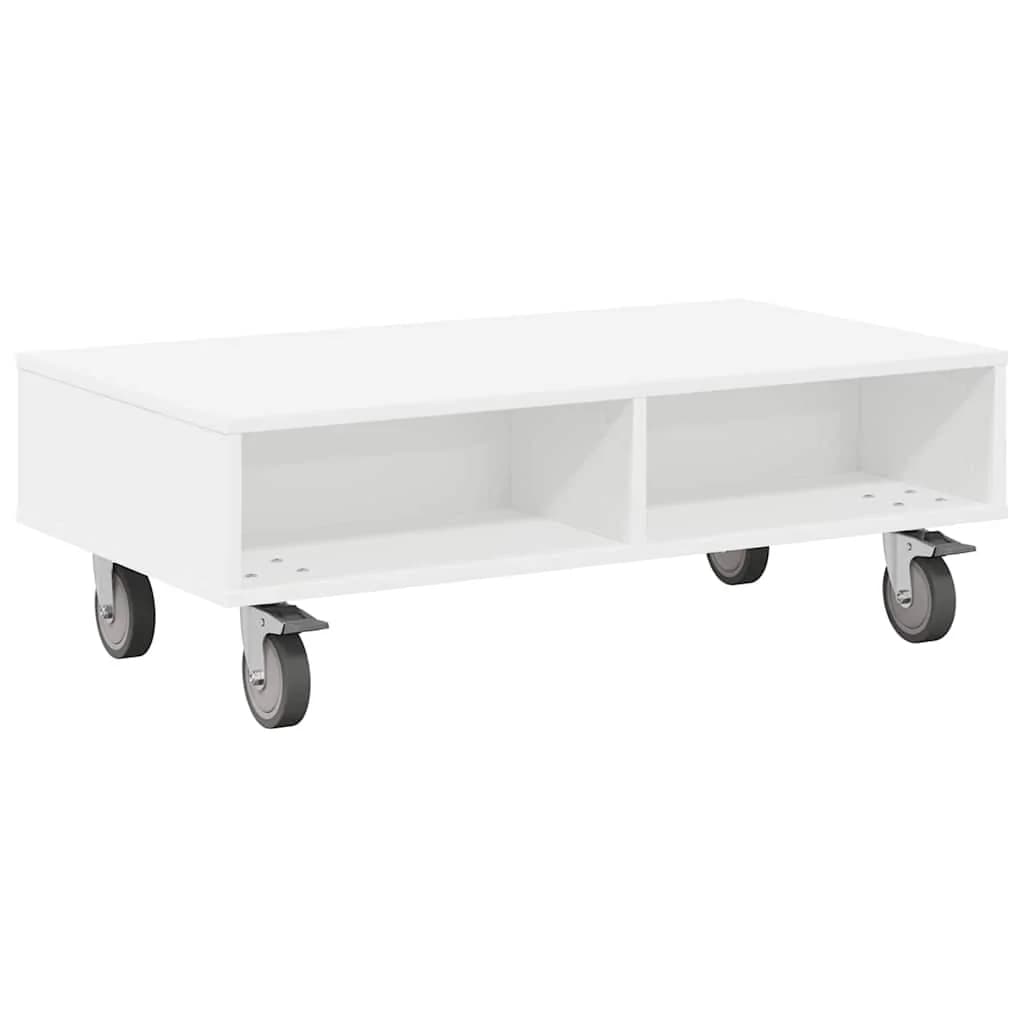 Stranska miza s kolesi Bela 90 x 50 x 30 cm Inženirski les - slika 2